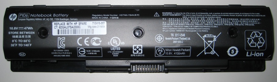 Lithium-ion batteries used in HP notebook computers